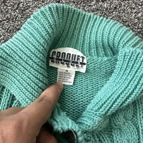 VTG Croquet Club Sweater Womens Medium Green Cable Knit Chunky Button 90s - Picture 7 of 16